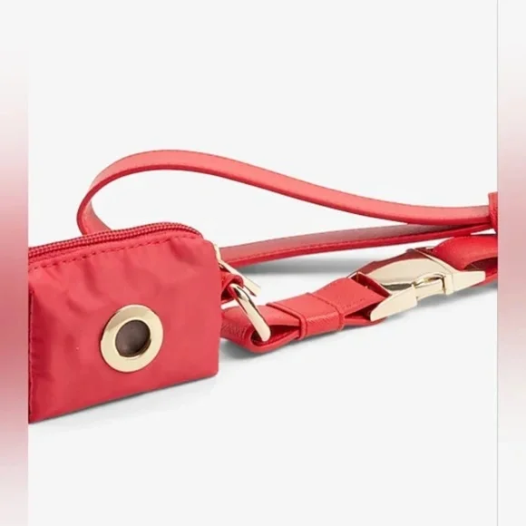 Dog - Leash & Bag Set Express Red Faux Leather Detachable Adjustable Buckles $58