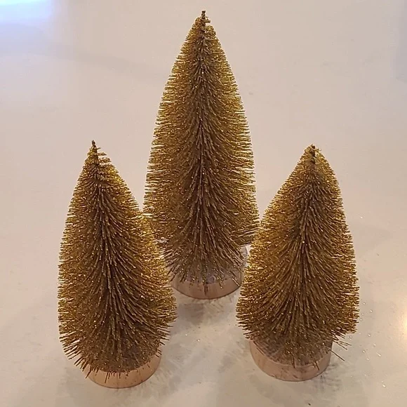 Pottery Barn Set Of 3 New Gold Bottlebrush Trees