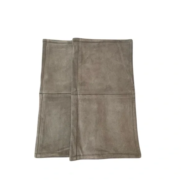 NEW Set of 2 x Pottery Barn Pieced‎ Taupe Gray Suede Leather Pillow Covers 20x20