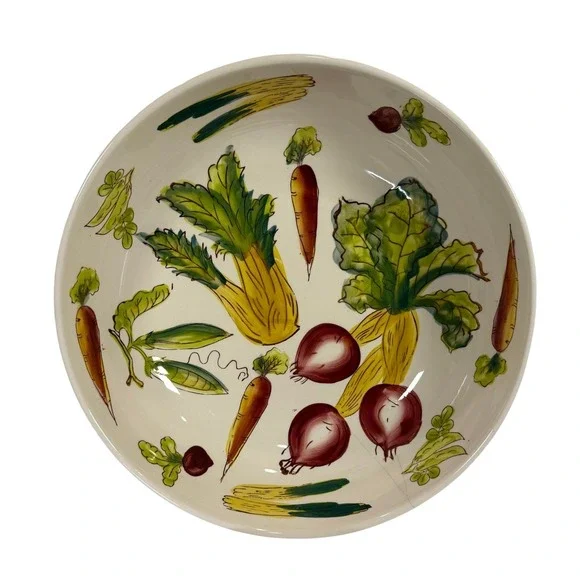 Pottery Barn VTG Vegetable Serving Bowl HandPainted Ceramic Japan Hairline Crack