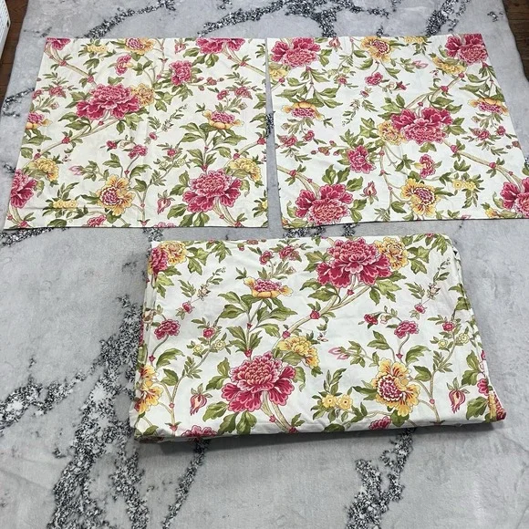 Pottery Barn Twin Duvet Cover Set Pink Floral Cottage Garden 100% Cotton