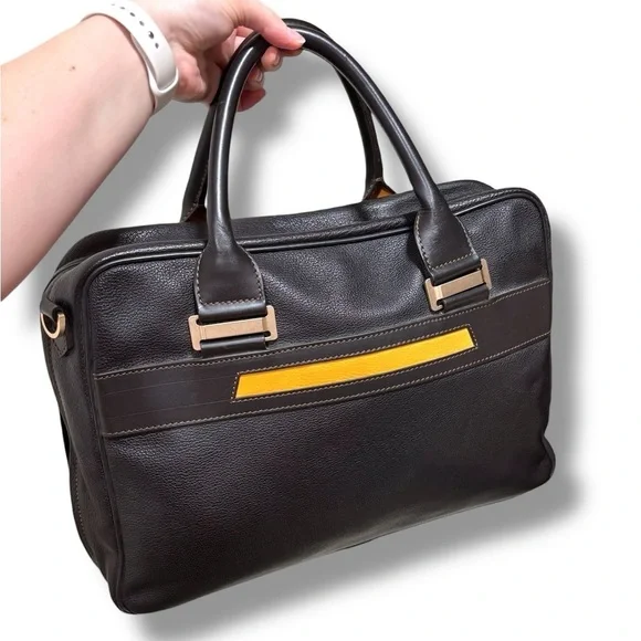 Acqua Di Parma Espresso Brown Premium Italian Leather Briefcase Satchel Bag