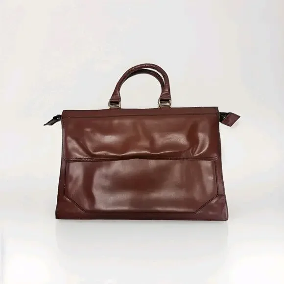 Mid Century Modern Briefcase Twin Handle Grip Burgundy Faux Leather Career Retro
