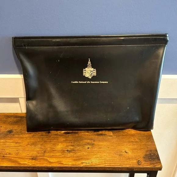 Vintage Large black Vinyl Document Bag Franklin national life insurance company
