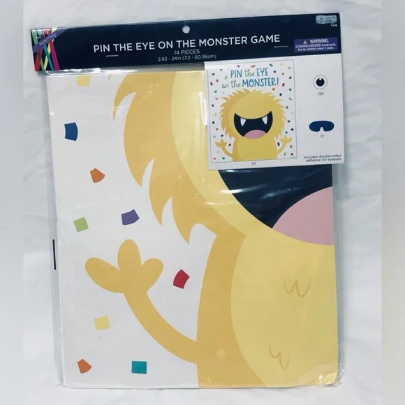 Party Game Pin The Eye on the Monster yellow 14Pcs . Aged 4+