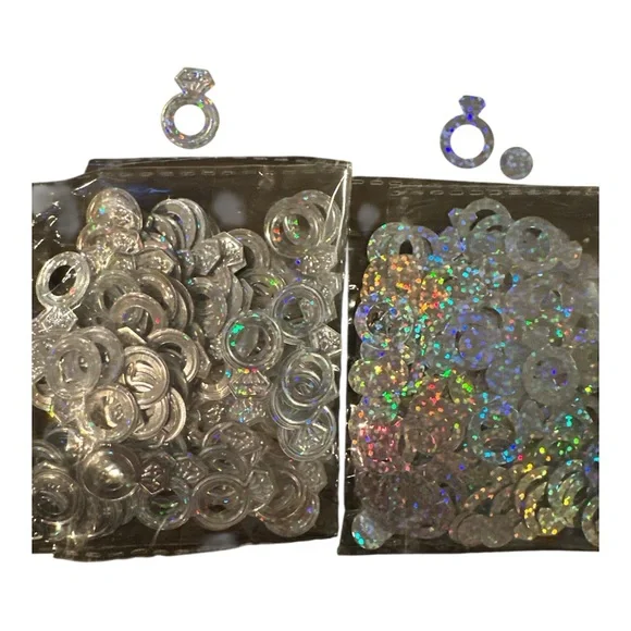 Silver Holographic Wedding Ring Confetti 2 Bags Bridal Party Table Decor