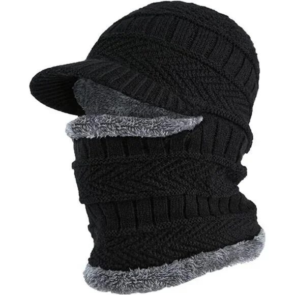 Kids Winter Knit Beanie Balaclava Hat Thermal Ski Mask Cap, Black