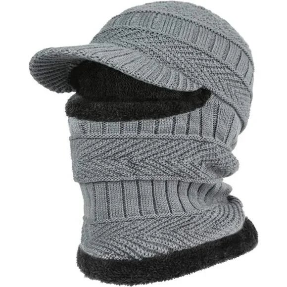 Kids Winter Knit Beanie Balaclava Hat Thermal Ski Mask Cap, Gray