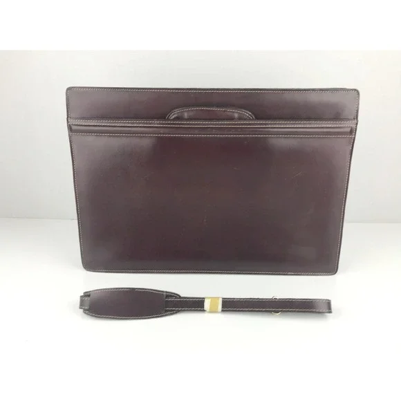 Dilana Classic Leather Briefcase Folio Bag Dark Brown Detachable Strap Business‎