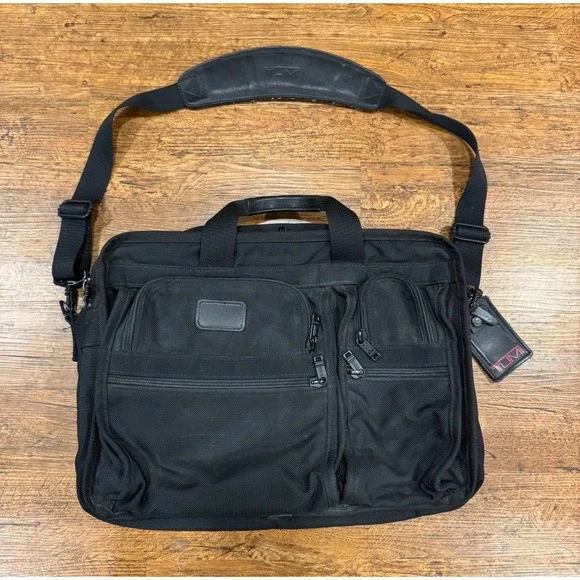 Tumi Black Alpha Ballistic Expandable Organizer Laptop Messenger Bag Briefcase‎