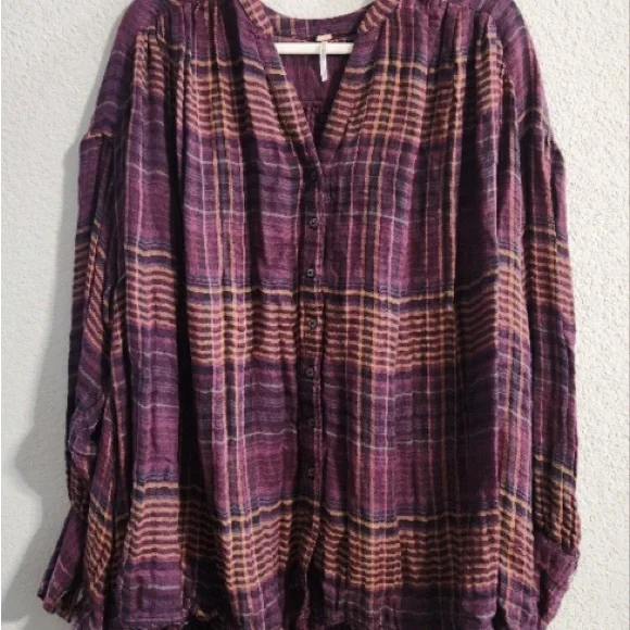 Free People Plaid Button Down Shirt NWOT