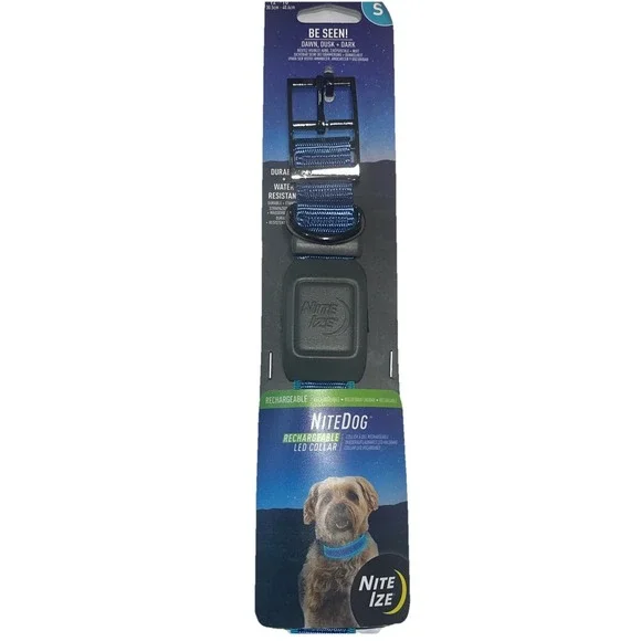 Nite‎ Ize NiteDog Rechargeable Blue LED Collar Light Up Size Small (12''-16'')