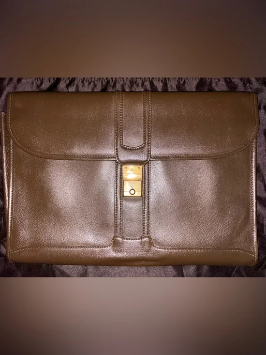 Gucci Brown Leather Briefcase Clutch with Gold Lock