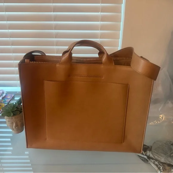 Dagne Dover Tan Briefcase Structured Leather Bag Large size