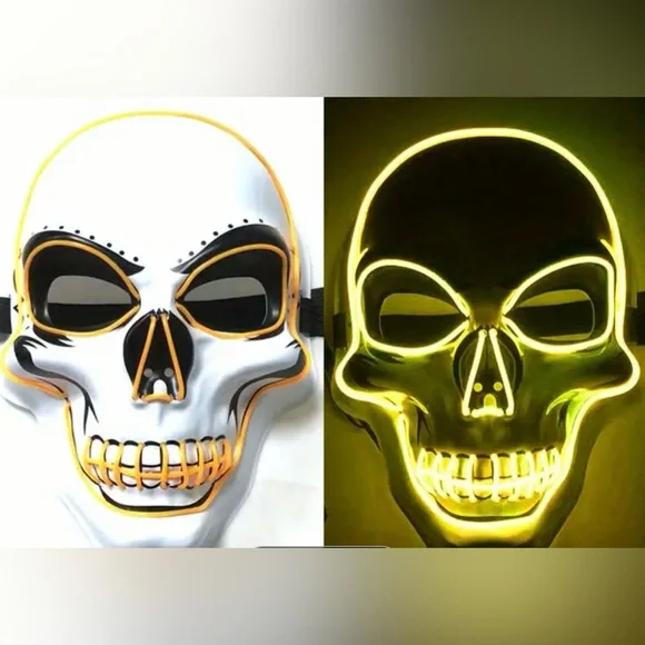 SKELETON FACE MASK LIGHTS UP YELLOW UNISEX KIDS/ADULTS