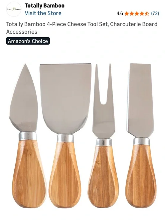 Natural Bamboo & Stainless Steel 4-Piece Cheese Tool Set