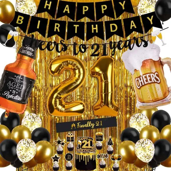 Happy Birthday 21st Birthday Decorations (Black and Gold)