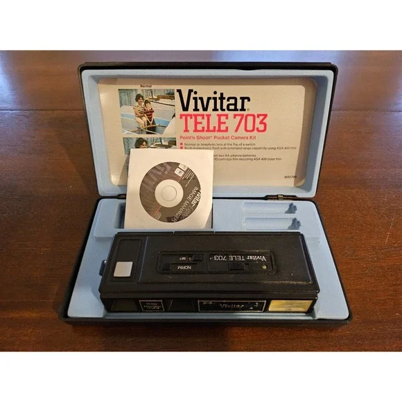 Vintage Vivitar Tele 703 Pocket Point'‎ n Shoot Camera Original Box Case + CD