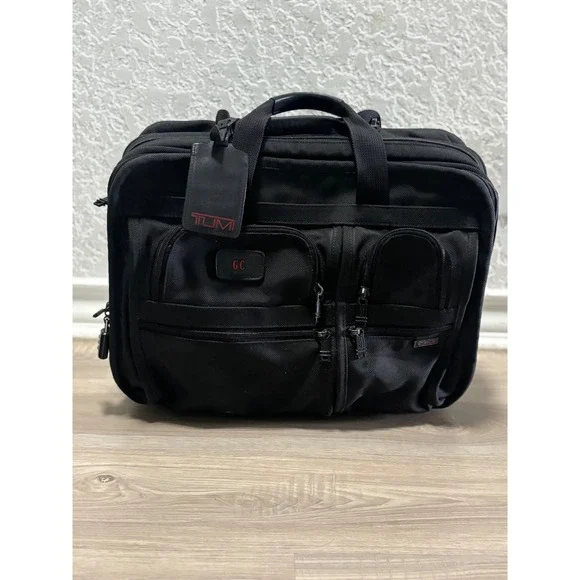 Tumi Alpha Deluxe Wheeled Briefcase Black Ballistic Nylon Laptop Bag 2207D3‎
