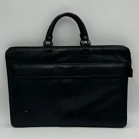 Men's Black Leather Briefcase Softshell Multi Compartment Zipper Professional