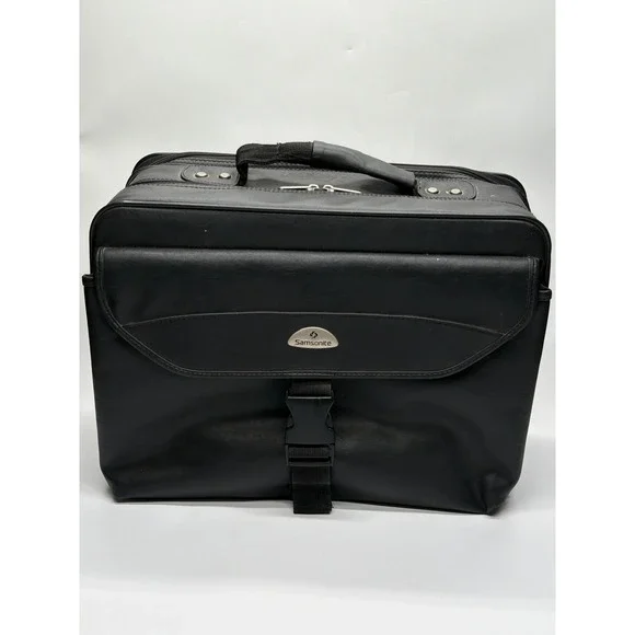 Samsonite Black Faux Leather Laptop Briefcase Business Travel Bag Organizer