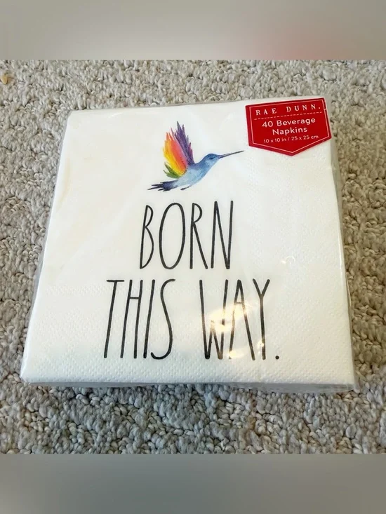 Rae Dunn Born This Way Beverage Napkins Pride Rainbow Hummingbird 40 Count NEW