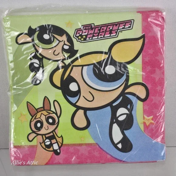 Powerpuff Girls Napkins Vintage Birthday Party Decor 16 Count 3-Ply Large 13x13