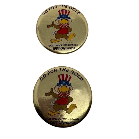 2 Vintage‎ 1980s Sam the Olympic Eagle 1984 Los Angeles Olympics Button Pin