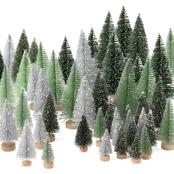 30Pcs Mini Christmas Sisal Snow Trees with Wooden Base