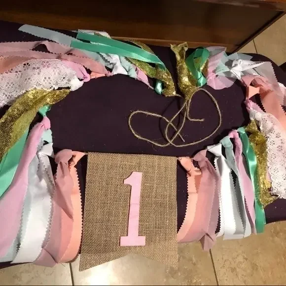 1 year‎ old banner burlap 5 foot ribbons