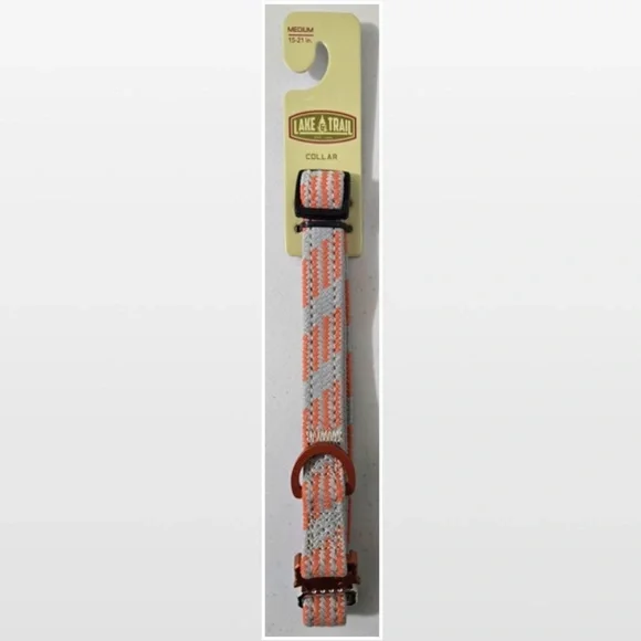 New Lake & Trail Dog Collar Medium Adjustable Pet Animal Grey Orange NWT