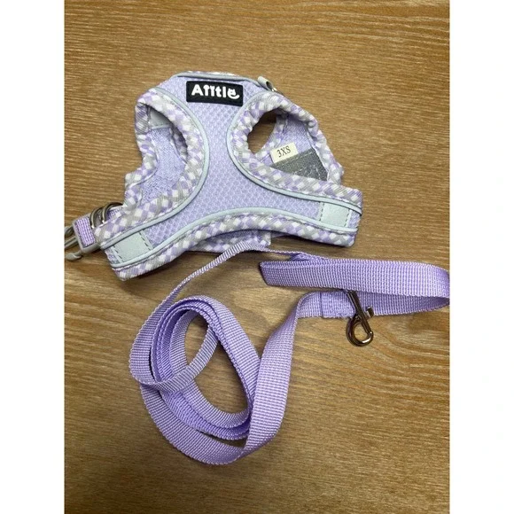 🌊Lavender Gingham Mesh Pet Harness and Leash Set Reflective 3XS Purple
