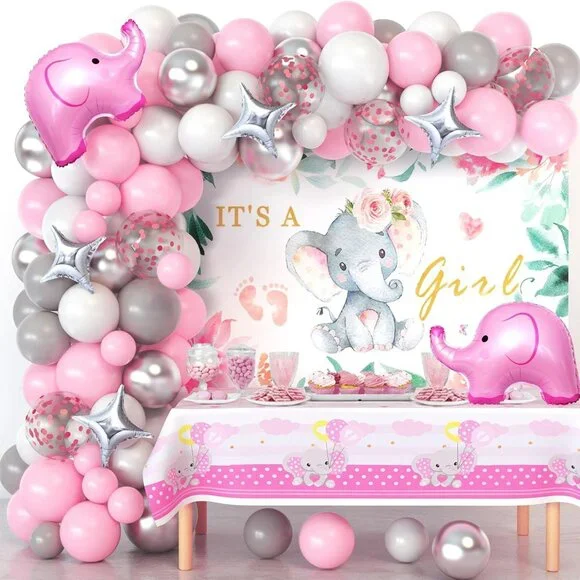 Elephant Girls Baby Shower Decoration Set - Pink