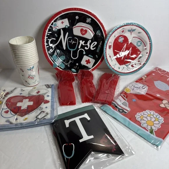 NURSE party decorations and table setting for 12 Banner‎ NEW