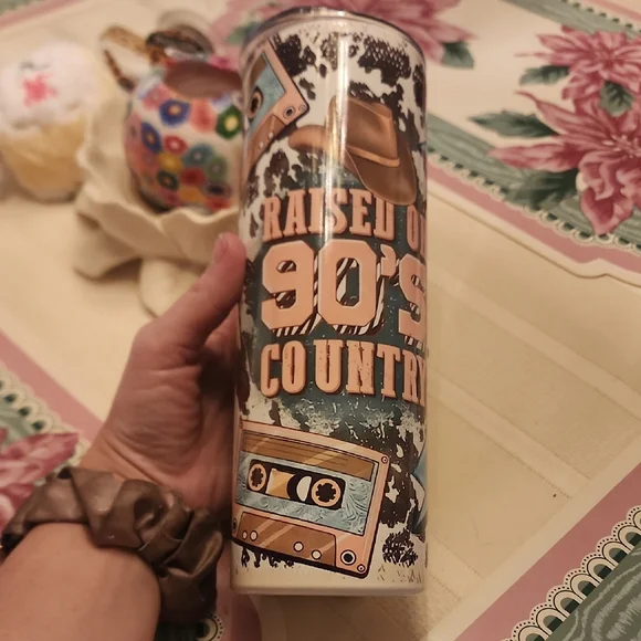 90'sCountry Themed Party Tumbler 20oz Vintange Cow Milk Patteren Stainless Steel
