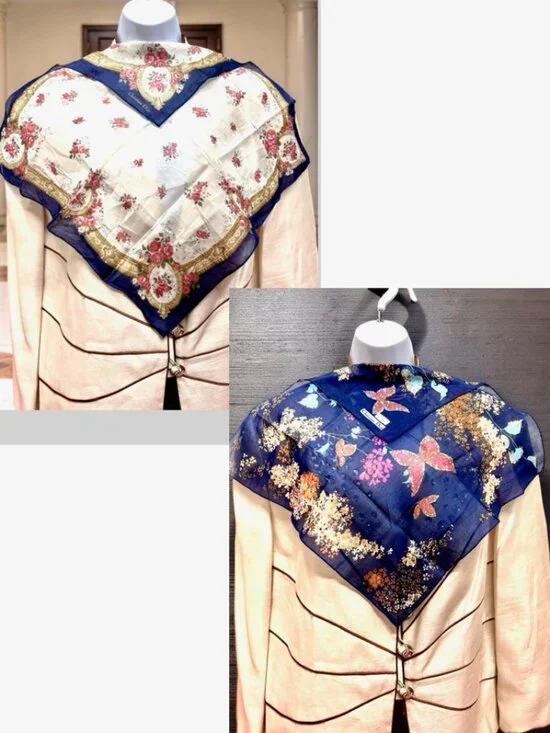 2) New - Christian Dior cotton made 19 Mini scarf/Neck-kerchief blue pink(20