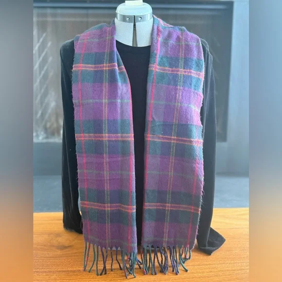 Vintage Christian Dior Monsieur Plaid Cashmaire Scarf, Mulberry, Forest Green
