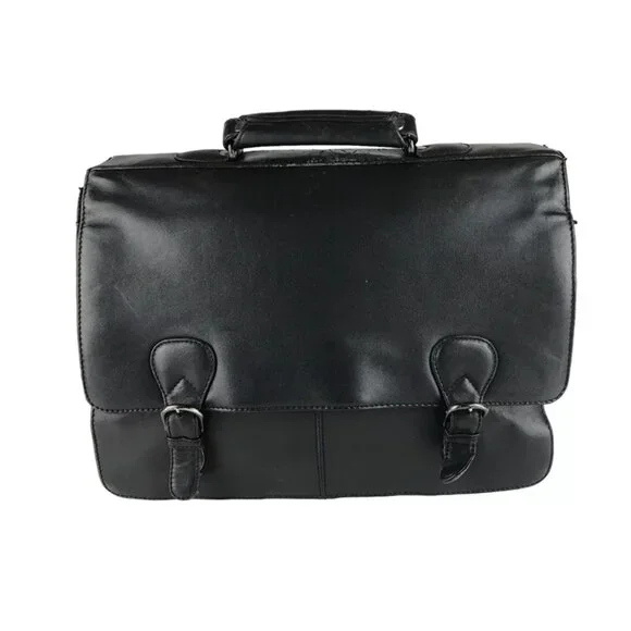 Kenneth Cole Briefcase/Document Case Unisex Black Leather Pockets Top Handle