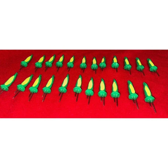 Vintage Corn Cob Picks Skewers 24 Count Green Yellow Appetizer Holders Rustic