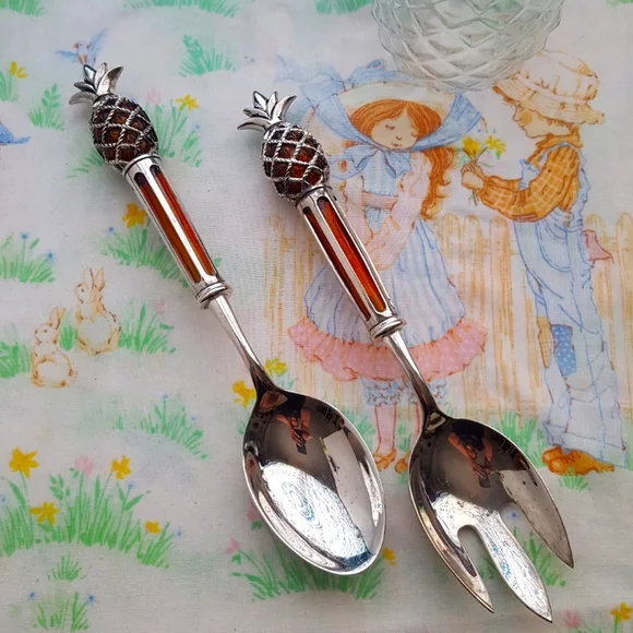 🍍Vtg Pineapple Amber Serving Utensils