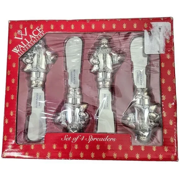 NEW Vintage 1998 Wallace Silversmiths Set‎ Of 4 Spreaders Silver Plated Santa's