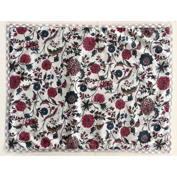 Pottery Barn Amelie Floral Gingham Plaid Trim Print Pillow Cover Sham NWOT