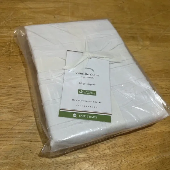 NEW Pottery Barn Camille Cotton White Ruffled King Sham‎