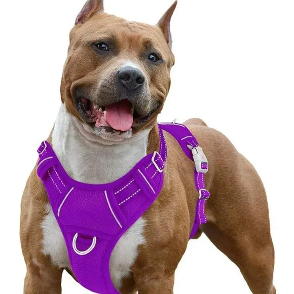 BARKBAY No Pull Dog Harness Large Reflective Dog Harness Purple Large NEW