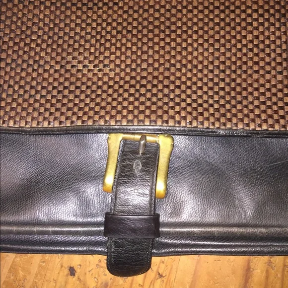 RARE Gorgeous XL black leather w/ woven front large briefcase flawless condition