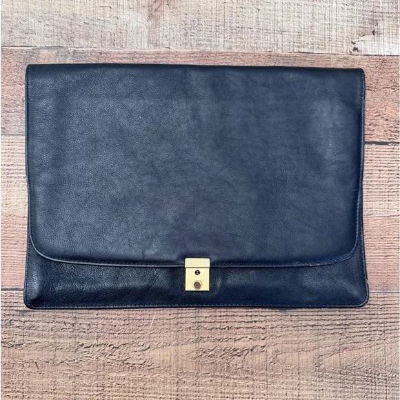 Executive Leather Document Portfolio with Brass Lock