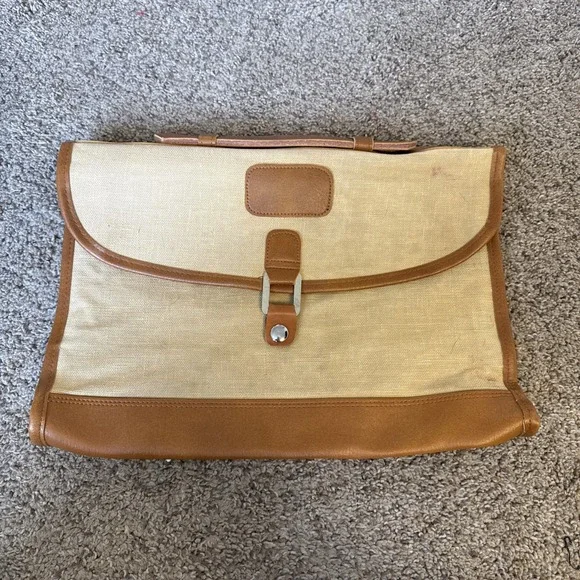 Vintage Charles Revson Attache Briefcase by Ultima II Beige‎ Brown Woven Canvas