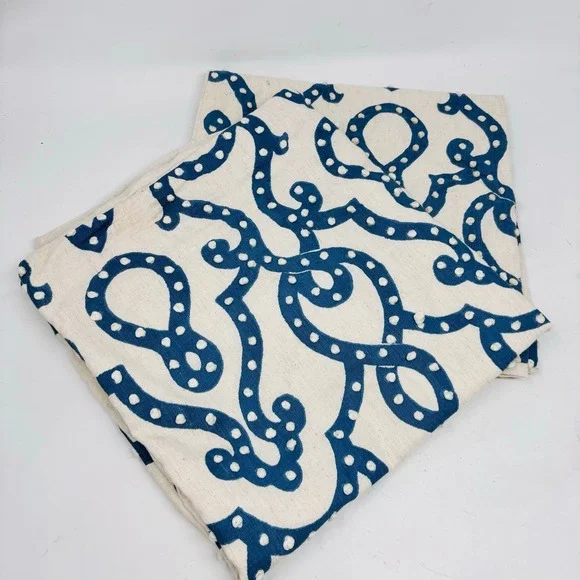 Pottery Barn Pillow Shams 24x24 Set of 2‎ Cotton Linen Blue White Bauble Dots