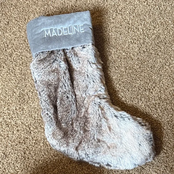 Pottery Barn Gray Faux Fur Stocking