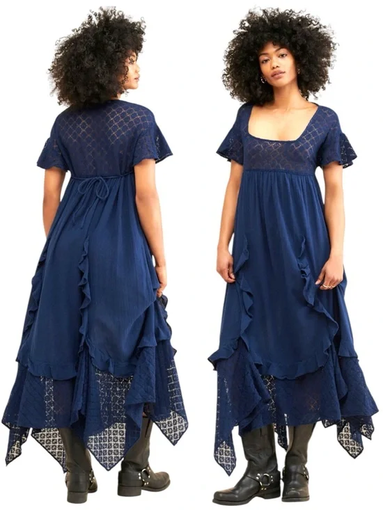 Free People x Free-est Bring The Romance Boho Maxi Dress in Navy